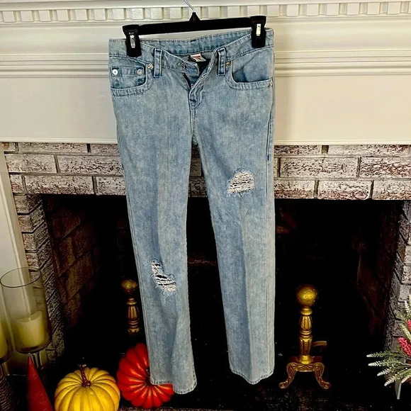 True Religion Other - True Religion Girls Distressed Straight Leg Jeans Size 12 Light Wash Denim